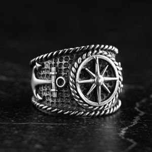 Anchor and Compass ring on Sterling silver 925